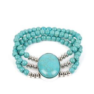 Turquoise Beaded Stretch Bracelet with Silver Accents